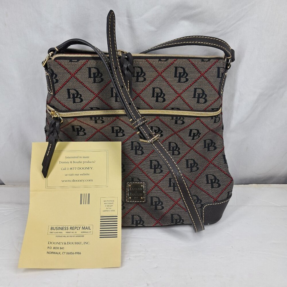 Dooney & Bourke Signature Monogram Canvas Brown Red Crossbody Purse Bag